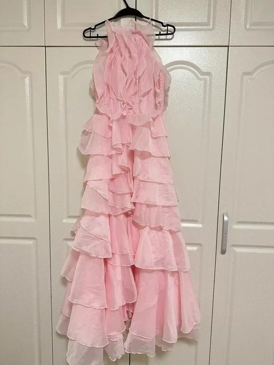 Soft Pink Tiered Ruffle Halter Maxi Gown-aje-size(AU6/US4/M) - Picture 6 of 11